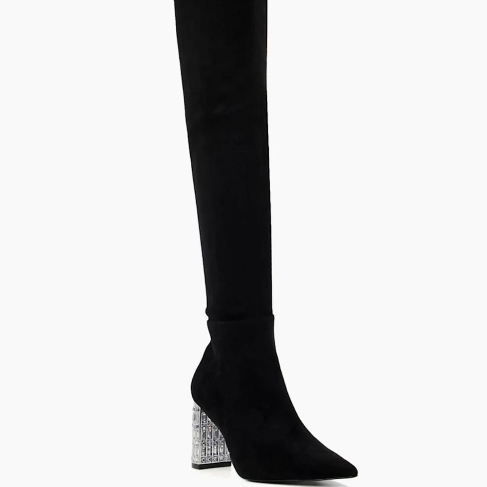Dune London Superstar - Black Jewelled High Heel Over The Knee Boots